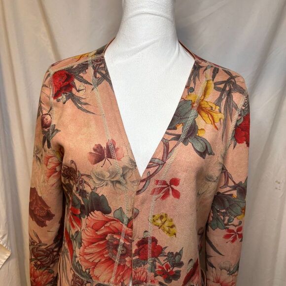 Solitaire Anthropologie Floral Faux Suede Open Front Jacket Stylish Womens - Picture 3 of 9